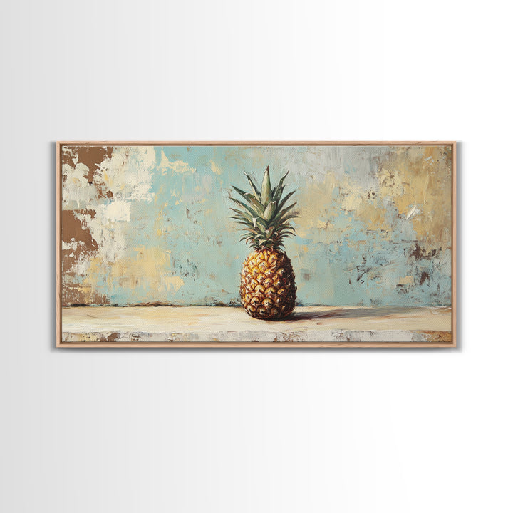 Single Pineapple Still Life Canvas Print, Tropical Kitchen Wall Art, Coastal Fruit Decor, Summer Beach House Wall Decor Print