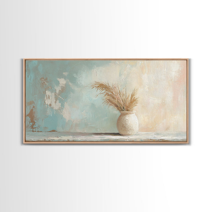 Neutral Pampas Vase Still Life Wall Art, Rustic Farmhouse Canvas Print For Living Room Decor And Cozy Bedroom Wall Decor