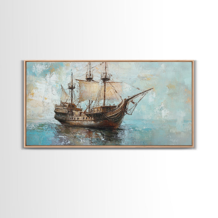 Antique Sailing Ship Seascape Wall Art, Nautical Canvas Print For Coastal Home Decor, Beach House Decor, And Ocean Wall Decor