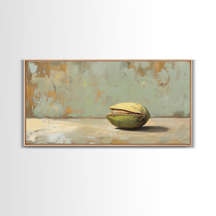 Minimal Pistachio Nut Still Life Wall Art, Organic Kitchen Canvas Print For Farmhouse Decor And Neutral Dining Room Decor