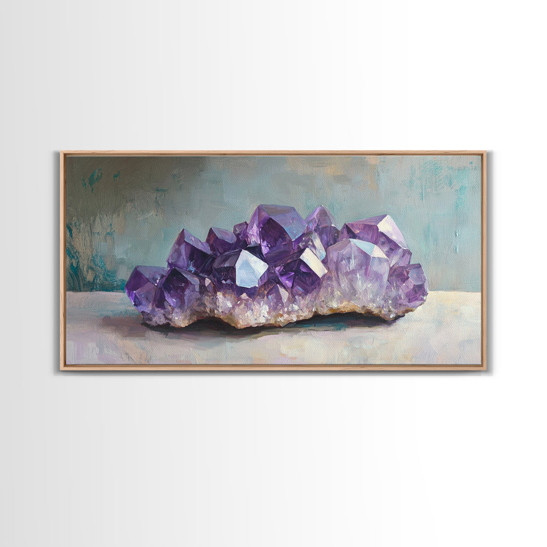 Purple Amethyst Crystal Cluster Wall Art, Gemstone Painting, Spiritual Decor, Zen Home Decor, Mystical Wall Decor, Gift For Her