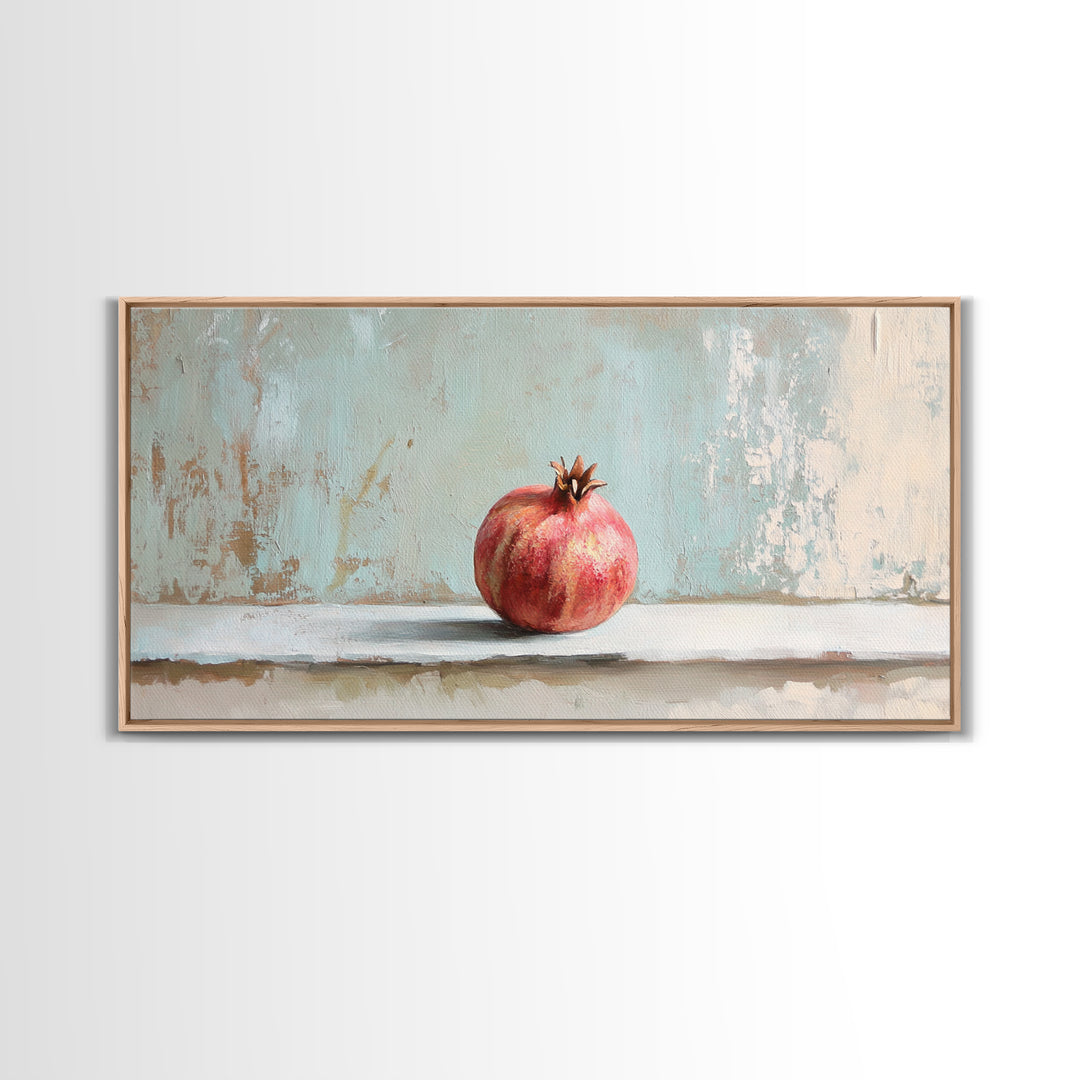 Single Pomegranate Still Life Wall Art, Fruit Painting, Kitchen Wall Art, Mediterranean Decor, Minimalist Food Art, Gift For Foodie