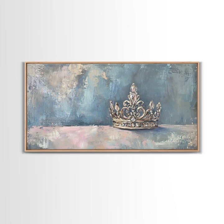 Silver Crown Still Life Wall Art, Princess Room Decor, Elegant Feminine Canvas Painting, Luxury Bedroom Gallery Wall Fine Art Print