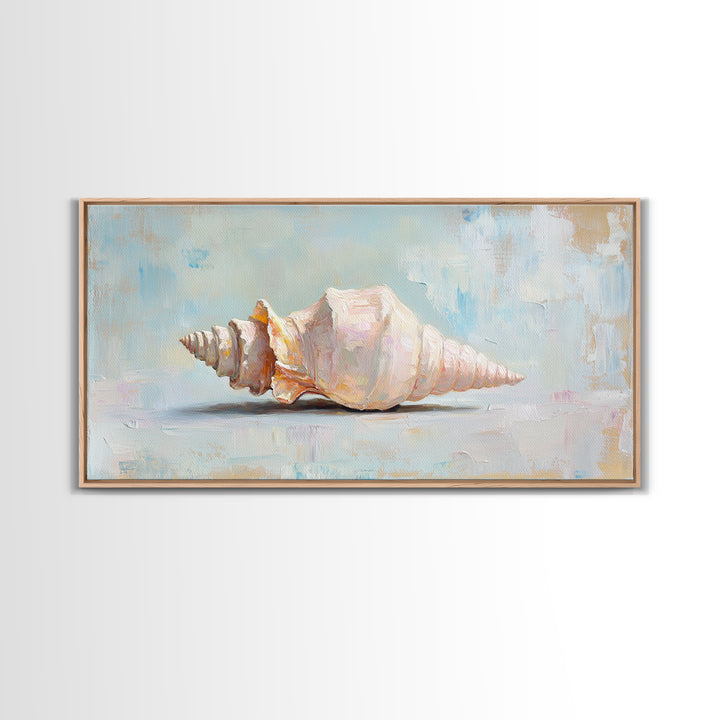 Soft Pastel Conch Shell Canvas Print, Coastal Wall Art, Beach House Decor, Ocean Art Print, Minimalist Coastal Decor Gift For Her