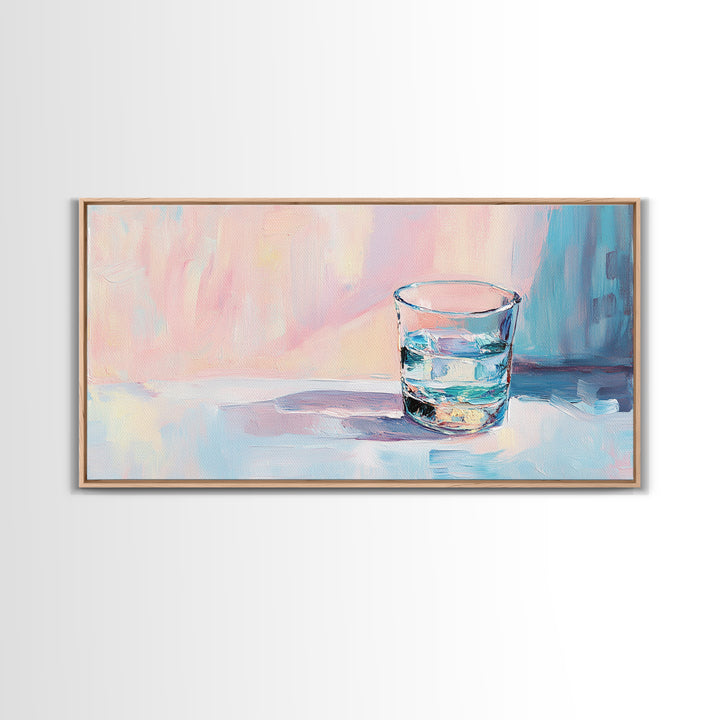 Pastel Glass Of Water Still Life Canvas Print, Minimalist Wall Art, Soft Abstract Kitchen Decor, Modern Home Decor Gift Idea