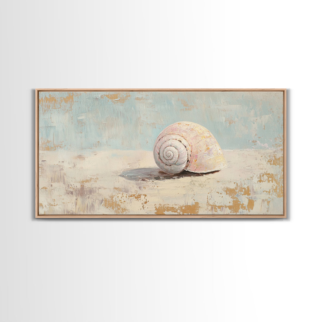 Minimal Pink Seashell Still Life Wall Art, Coastal Bathroom Decor, Beach House Canvas Print, Neutral Nautical Wall Decor, Gift For Her