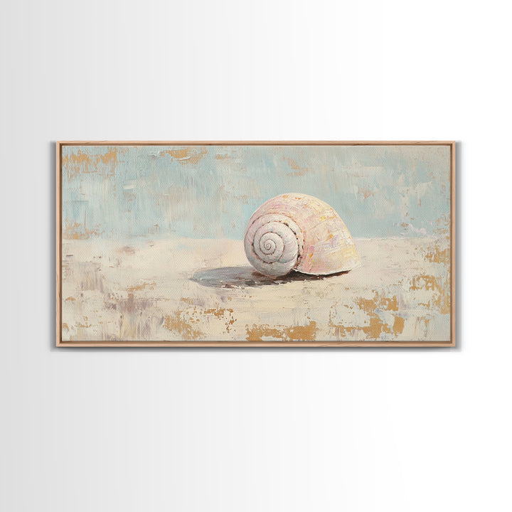 Minimal Pink Seashell Still Life Wall Art, Coastal Bathroom Decor, Beach House Canvas Print, Neutral Nautical Wall Decor, Gift For Her