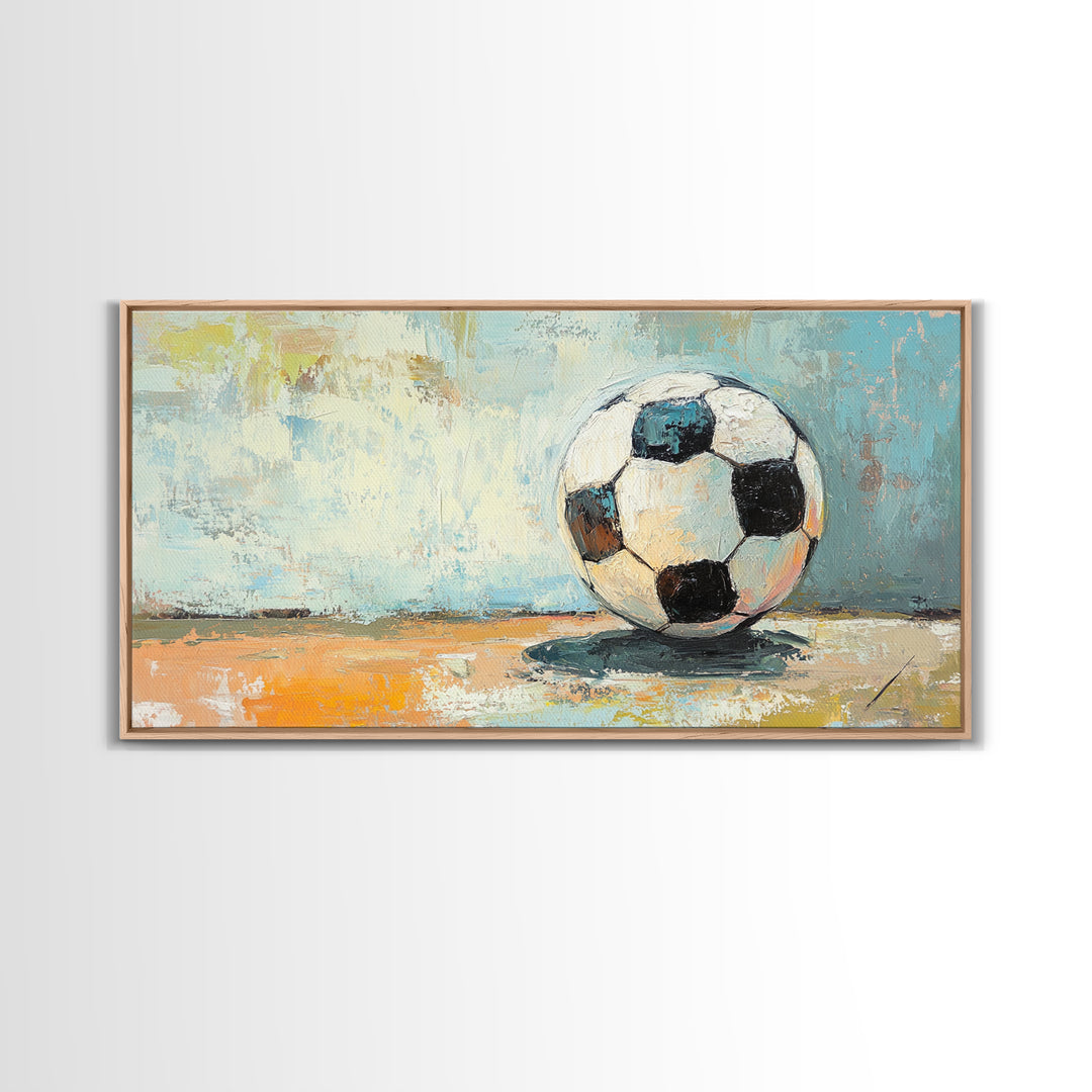 Classic Soccer Ball On Blue Abstract Background Wall Art, Sports Room Decor, Game Room Canvas Print, Gift For Him, Kids Room Art