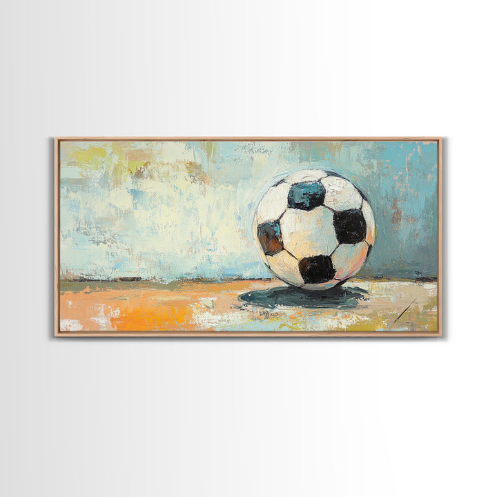 Classic Soccer Ball On Blue Abstract Background Wall Art, Sports Room Decor, Game Room Canvas Print, Gift For Him, Kids Room Art