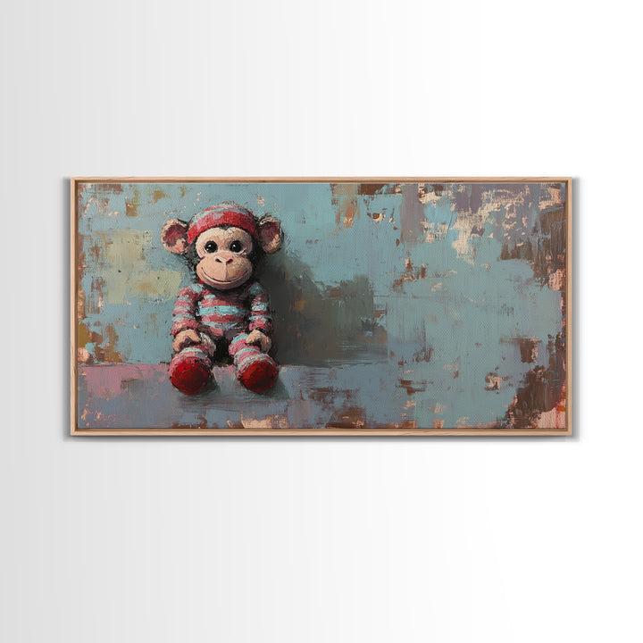 Cute Plush Monkey Toy Still Life Wall Art, Whimsical Animal Art Print, Nursery Decor And Kids Room Decor, Gift For Her, Baby Shower Gift