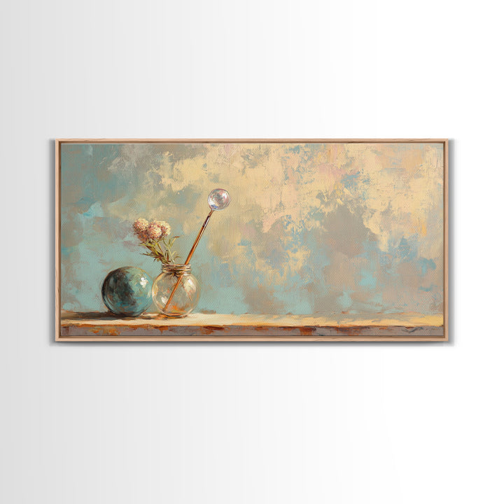 Glass Vases And Dried Flowers Wall Art, Neutral Still Life, Japandi Decor, Minimalist Wall Decor, Organic Modern Canvas Print