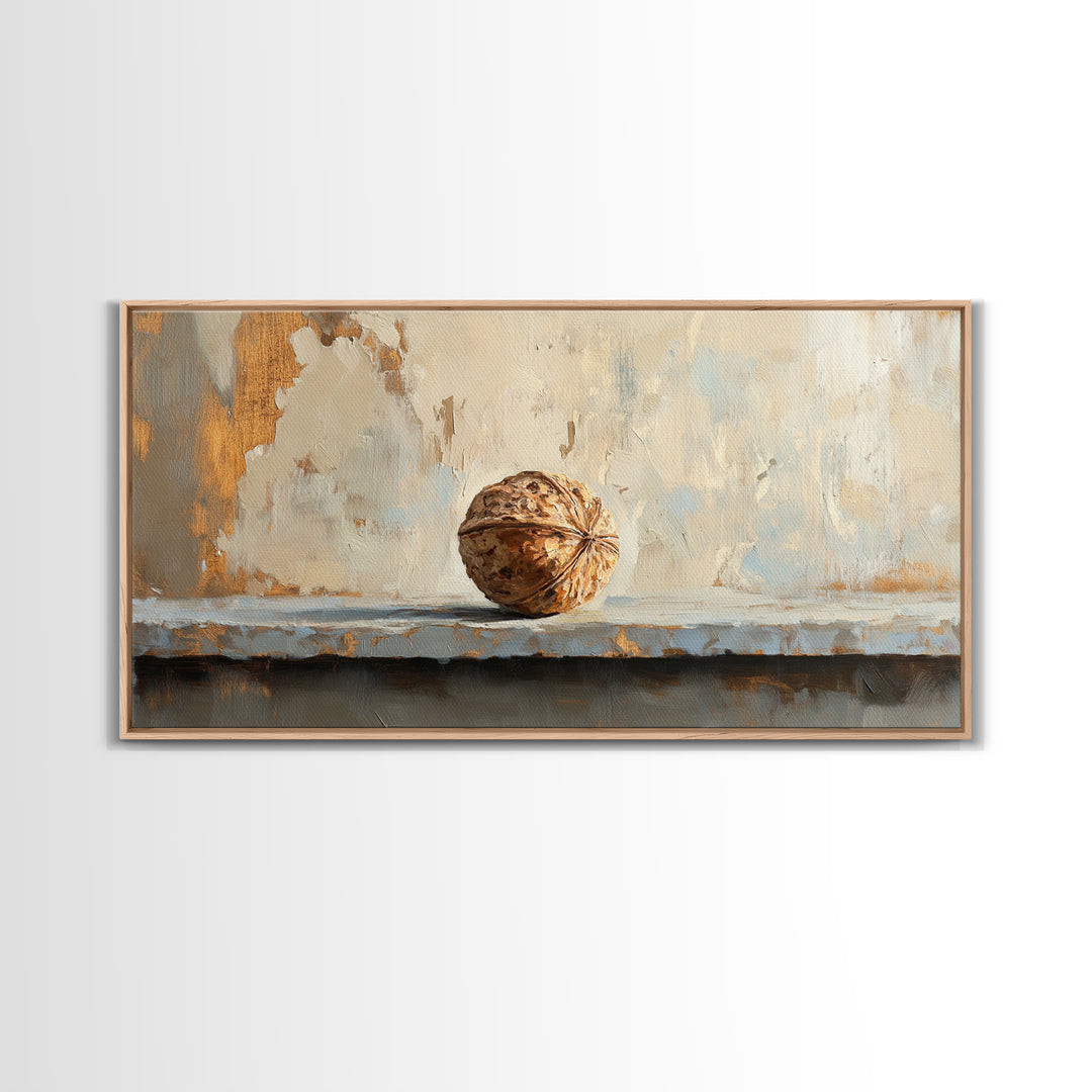 Walnut On Textured Ledge Minimalist Canvas Print, Wabi Sabi Wall Art, Neutral Wall Decor, Organic Modern Art, Earth Tone Decor