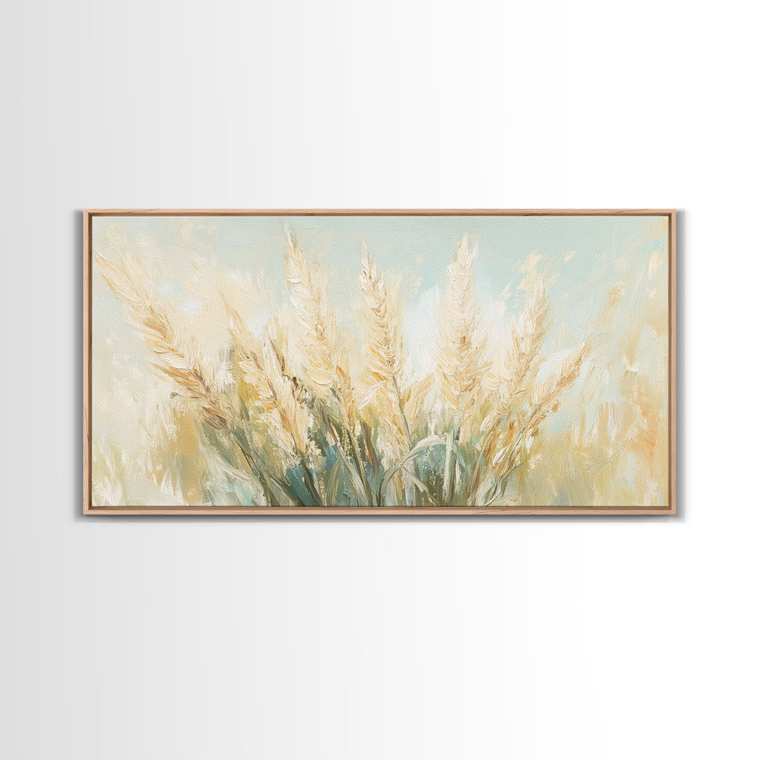 Golden Wheat Field Wall Art, Neutral Farmhouse Decor, Rustic Botanical Canvas Print, Earth Tone Above Sofa Living Room Art Gift