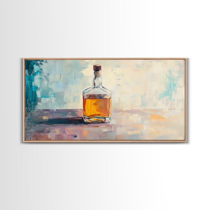 Amber Whiskey Bottle Wall Art, Modern Bar Decor, Masculine Home Office Canvas Print, Man Cave Gift For Him Living Room Wall Decor