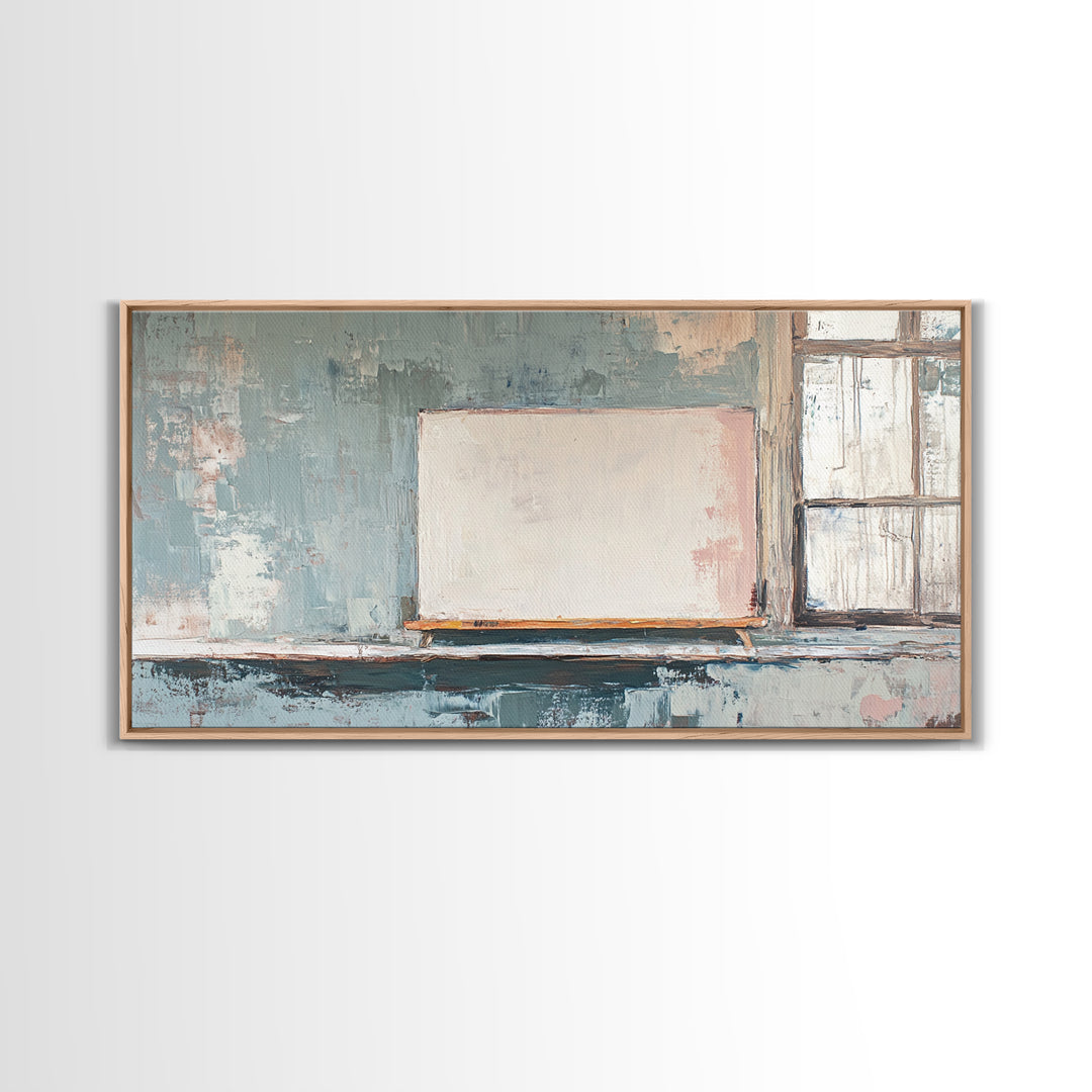 Blank Canvas By Window Wall Art, Minimalist Studio Decor, Neutral Abstract Canvas Print, Modern Office Living Room Art Gift