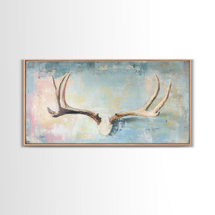 Rustic Antlers On Blue Background Wall Art, Western Wall Decor, Cabin Decor, Nature Canvas Print, Masculine Office Art Gift