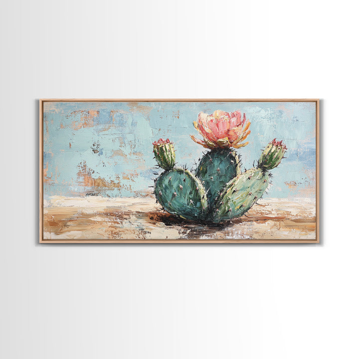 Blooming Prickly Pear Cactus Canvas Print, Desert Wall Art, Southwest Home Decor, Boho Botanical Living Room Decor Gift Idea