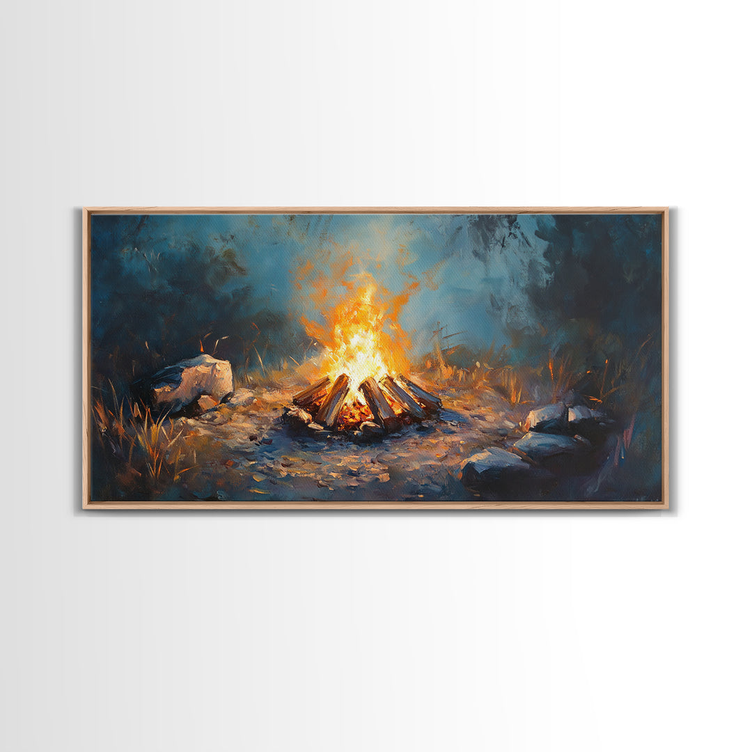 Glowing Forest Campfire Canvas Print, Cabin Wall Art, Rustic Nature Decor, Cozy Camping Gift For Him Or Outdoor Lover And Hiker