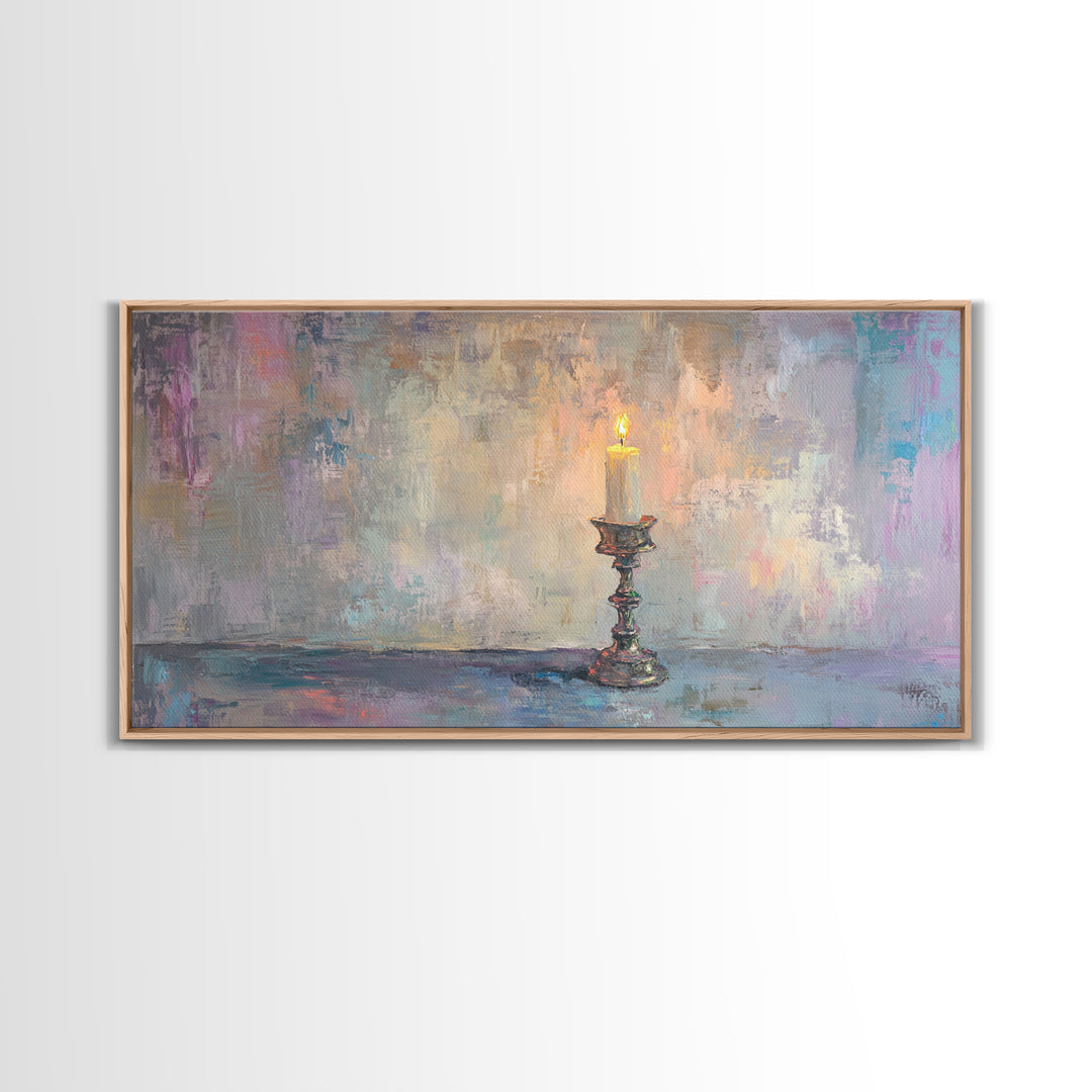 Solitary Candle In Ornate Holder Framed Canvas Print, Moody Wall Art, Dark Academia Decor, Romantic Bedroom Art Gift For Her