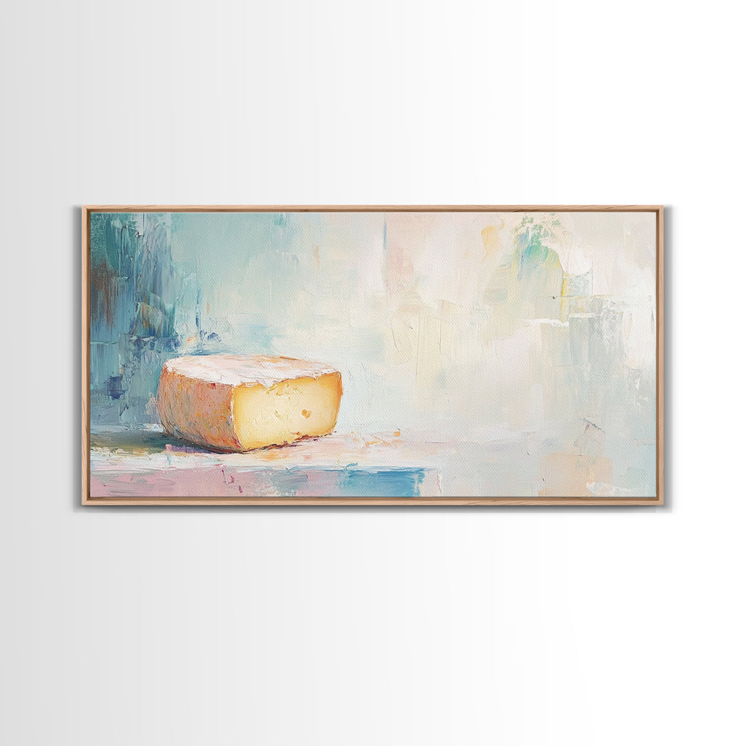 Soft Pastel Cheese Still Life Framed Canvas Print, Minimalist Kitchen Wall Art, Neutral Home Decor, Food Lover Gift For Her