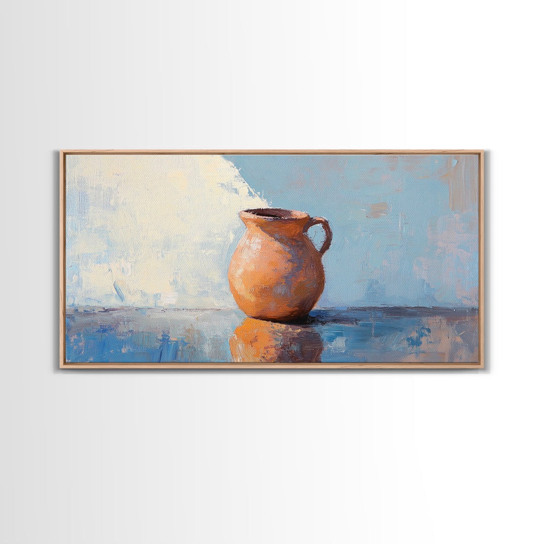 Terracotta Pitcher Still Life Canvas Print, Rustic Kitchen Wall Art, Mediterranean Decor, Neutral Wall Decor, Housewarming Gift