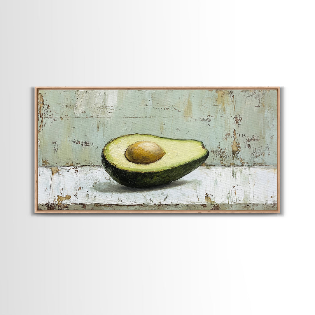 Avocado Half Still Life Canvas Print, Modern Kitchen Wall Art, Foodie Gift, Minimalist Food Art For Dining Room Decor And Home Decor