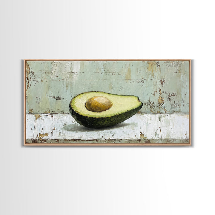 Avocado Half Still Life Canvas Print, Modern Kitchen Wall Art, Foodie Gift, Minimalist Food Art For Dining Room Decor And Home Decor