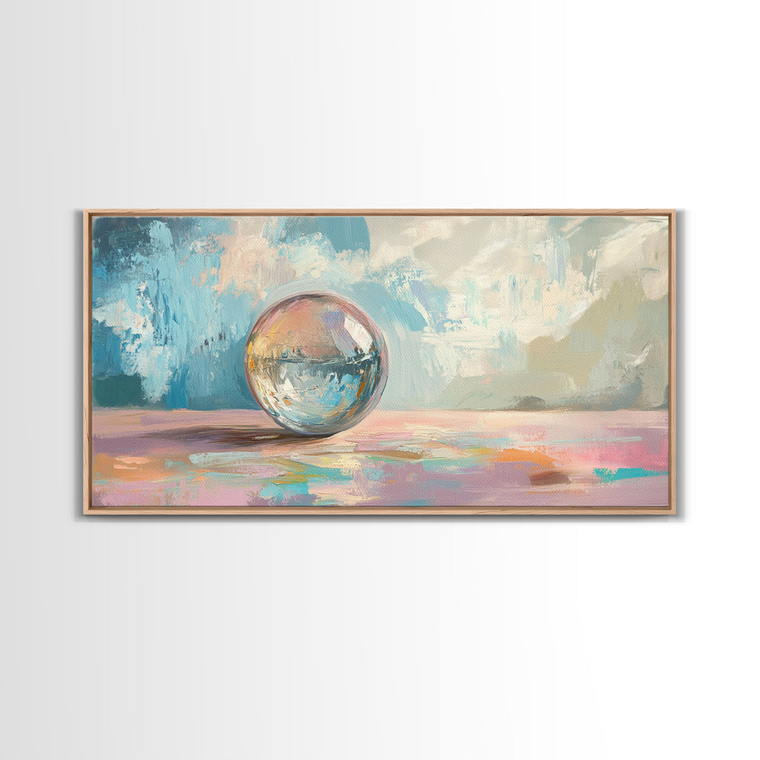 Reflective Glass Orb On Pastel Surface Wall Art, Modern Abstract Art, Minimalist Home Decor, Contemporary Office Decor Gift