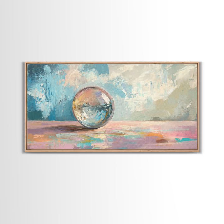 Reflective Glass Orb On Pastel Surface Wall Art, Modern Abstract Art, Minimalist Home Decor, Contemporary Office Decor Gift