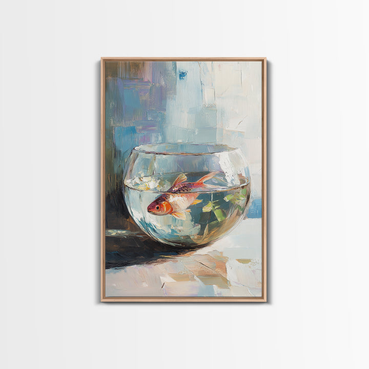 Goldfish In Glass Bowl Canvas Print, Aquatic Animal Wall Art, Coastal Bathroom Decor, Kids Room Art, Ocean Life Gift For Her