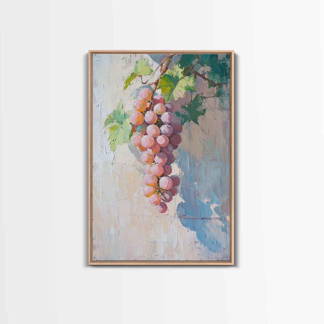 Blush Pink Grapes Hanging On Vine Wall Art, Vineyard Canvas Print, Wine Country Kitchen Decor, Soft Coastal Farmhouse Art