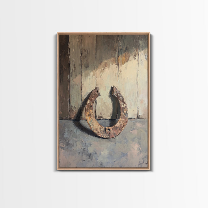 Rusty Horseshoe Still Life Wall Art, Western Farmhouse Decor, Rustic Country Canvas Print, Horse Lover Gift For Him Man Cave Decor