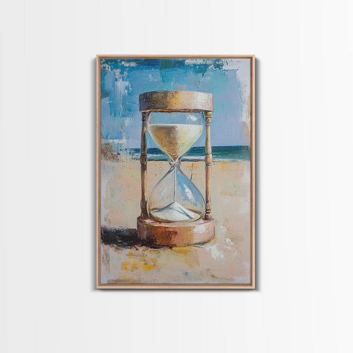 Beach Hourglass With Blue Sea Canvas Print, Coastal Wall Art, Ocean Decor, Seascape Painting, Living Room Wall Decor, Beach House Decor