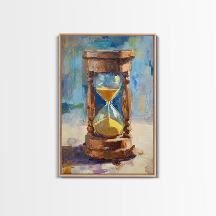 Wooden Hourglass With Golden Sand Framed Canvas Print, Modern Wall Art, Rustic Home Decor, Office Decor, Housewarming Gift