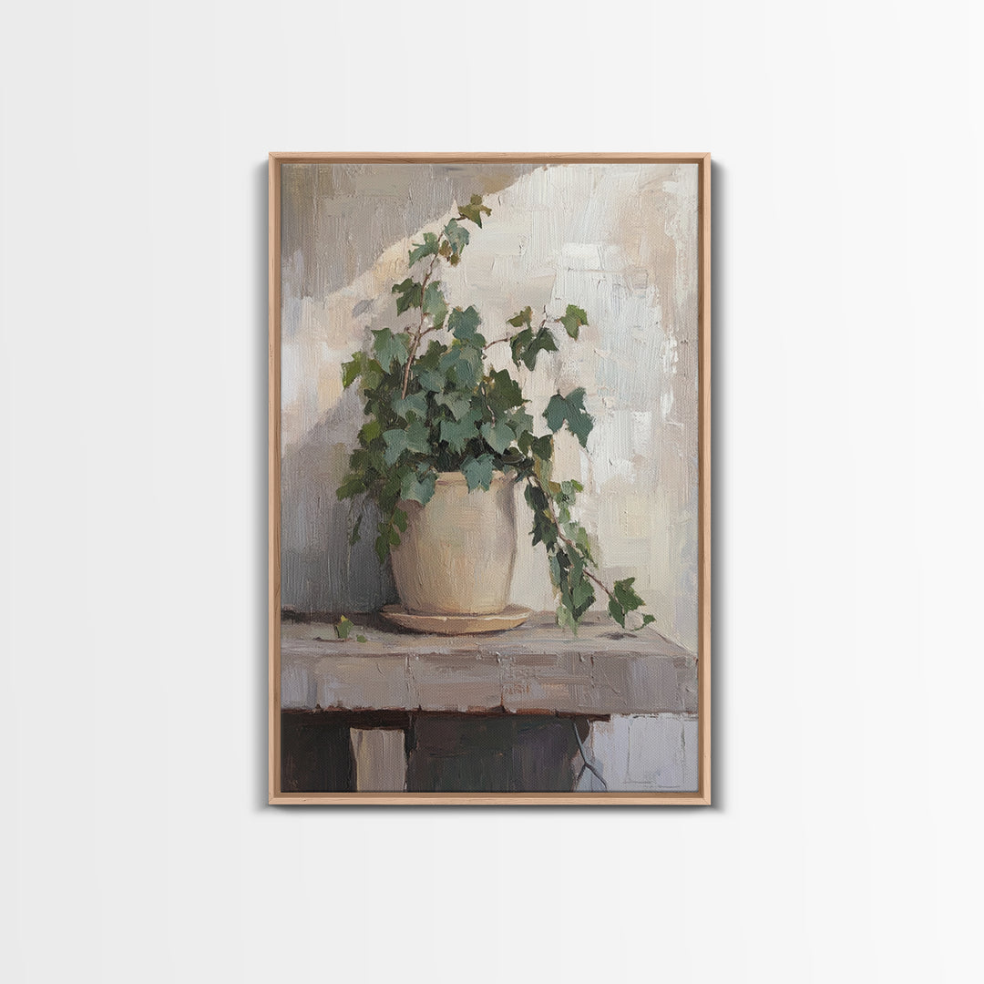 Trailing Ivy Plant In Ceramic Pot Canvas Print, Botanical Wall Art, Neutral Home Decor, Minimalist Art, Living Room Decor