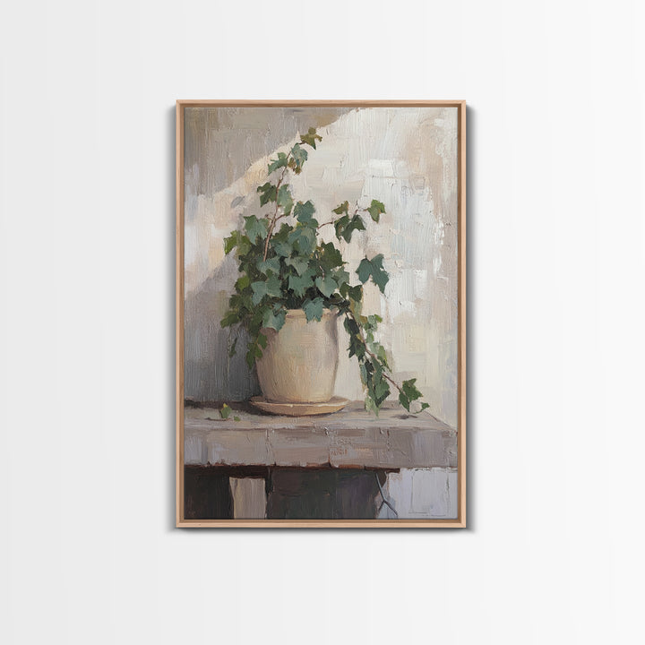 Trailing Ivy Plant In Ceramic Pot Canvas Print, Botanical Wall Art, Neutral Home Decor, Minimalist Art, Living Room Decor