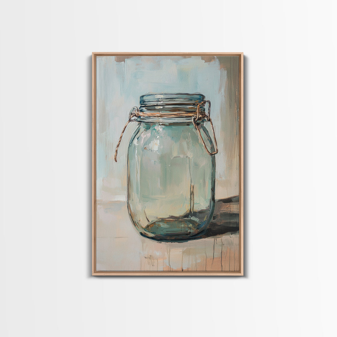 Empty Glass Mason Jar Framed Canvas Print, Minimalist Wall Art, Farmhouse Decor, Kitchen Wall Art, Modern Rustic Decor, Housewarming Gift
