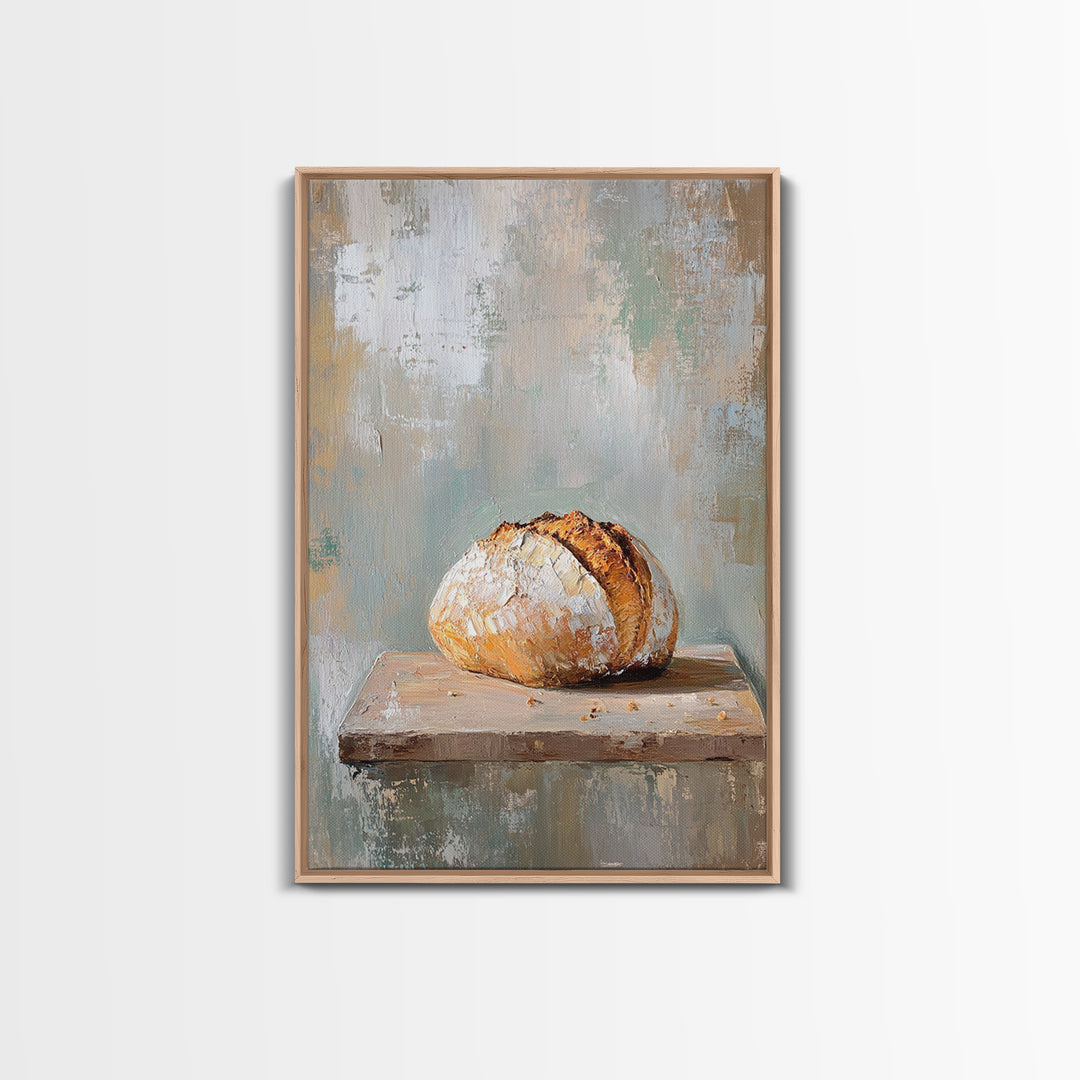 Crusty Artisan Bread Loaf Canvas Print, Rustic Kitchen Wall Art, Bakery Decor, Neutral Farmhouse Art Print, Gift For Baker