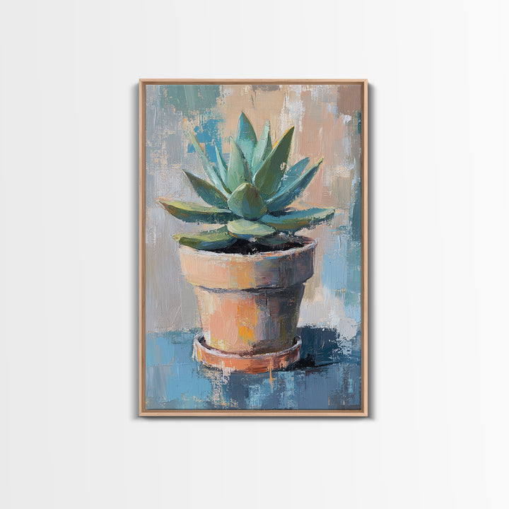 Potted Succulent Plant Wall Art, Botanical Canvas Print, Desert Home Decor, Modern Farmhouse Living Room Green Wall Decor Gift