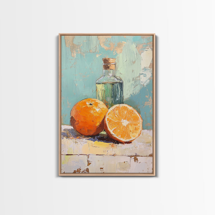 Orange Citrus Still Life Canvas Print, Kitchen Wall Art, Fruit Painting, Mediterranean Decor, Food Lover Gift, Home Decor