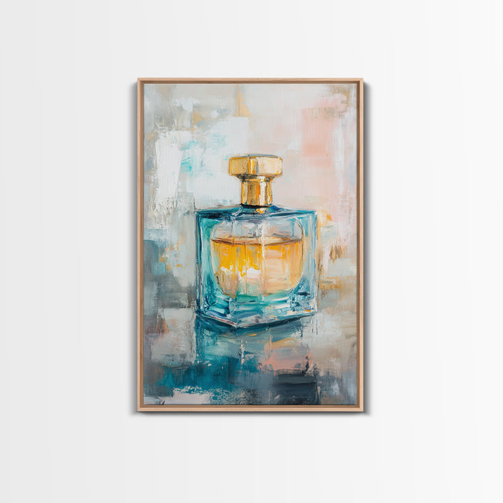 Turquoise Glass Perfume Bottle Wall Art, Chic Vanity Decor, Feminine Bathroom Art Print, Modern Glam Gift For Her, Home Decor