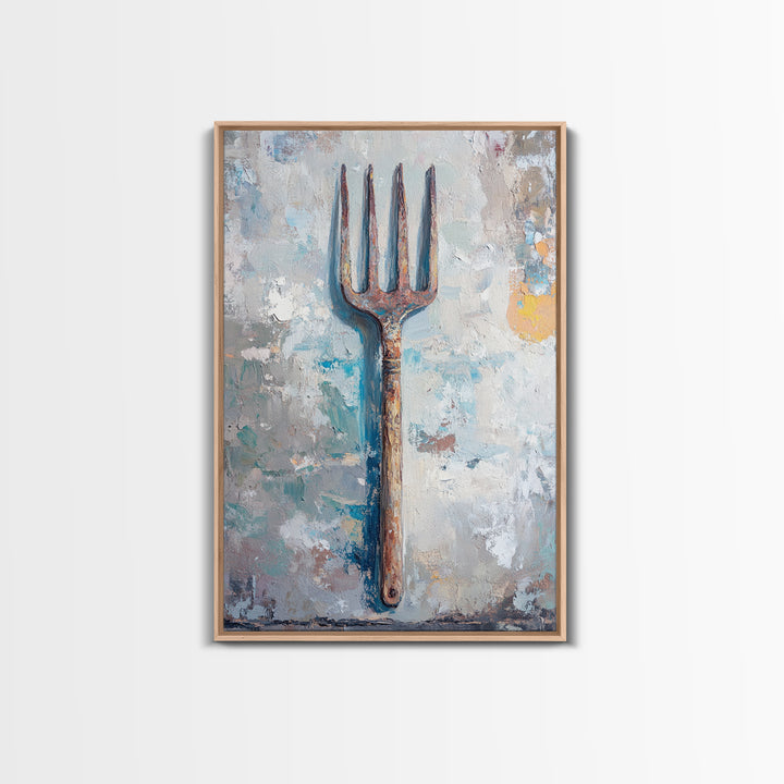 Rusty Garden Fork Still Life Wall Art, Farmhouse Kitchen Decor, Rustic Wall Decor, Industrial Art Print, Unique Housewarming Gift