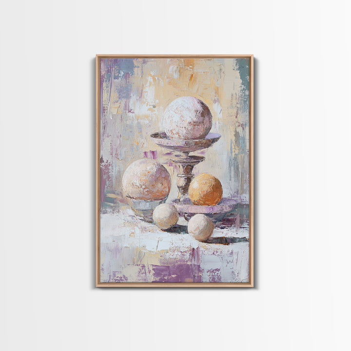 Textured White And Orange Spheres Canvas Print, Abstract Still Life Wall Art, Modern Neutral Decor For Living Room Gift For Her