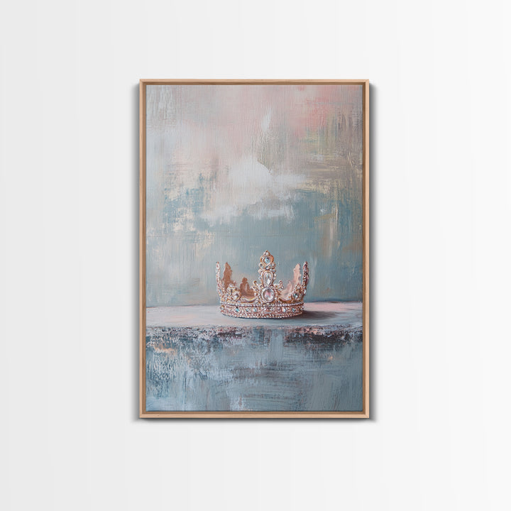 Jeweled Princess Crown Still Life Framed Canvas Print, Luxury Feminine Wall Art, Glam Bedroom Decor, Romantic Gift For Her