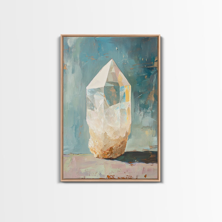 Glowing Crystal Quartz Still Life Wall Art, Spiritual Gemstone Canvas Print, Boho Home Decor, Mystical Gift For Her, Living Room Decor