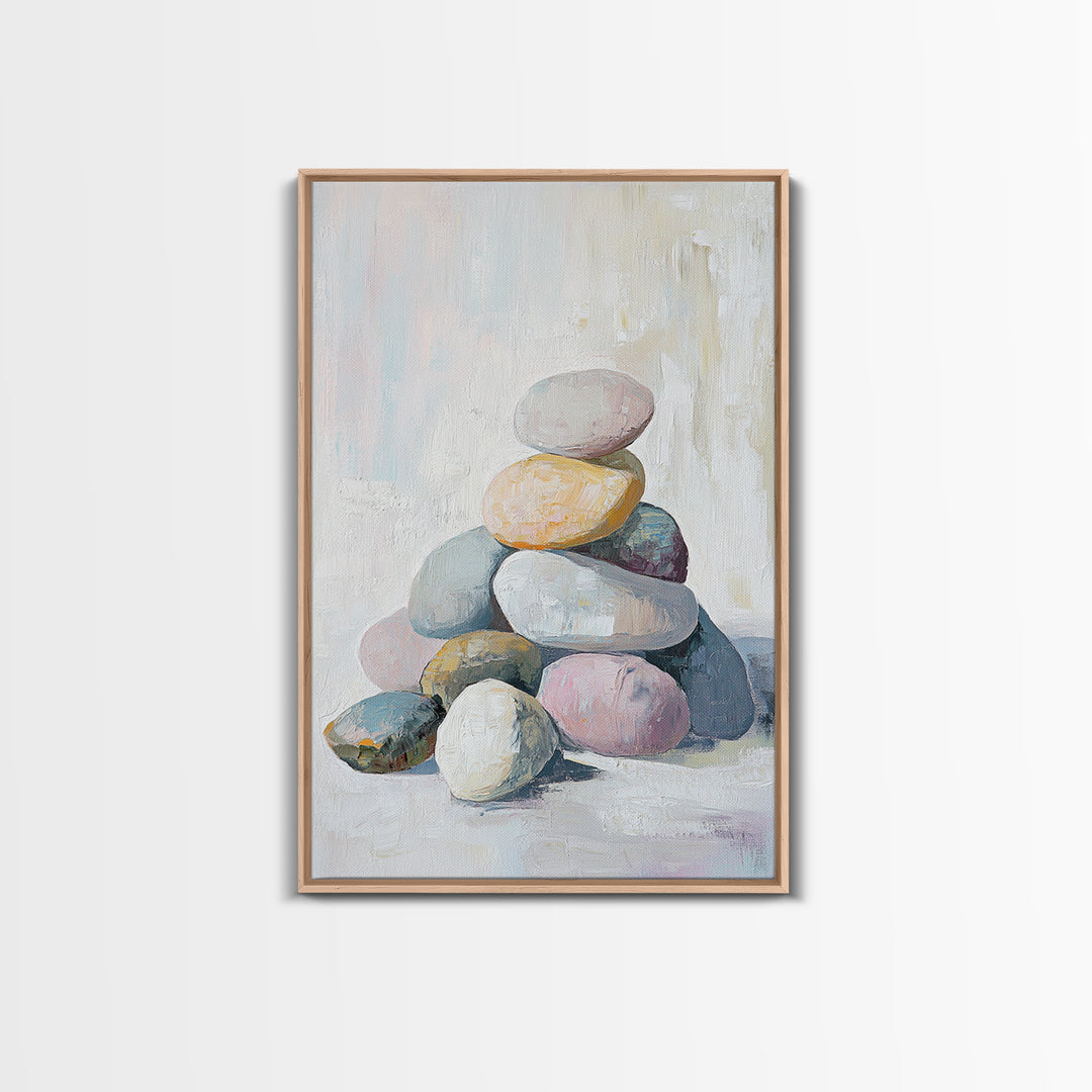 Stacked Pastel Stones Canvas Print, Zen Spa Wall Art, Neutral Bathroom Decor, Minimalist Wall Art, Calming Home Decor Gift