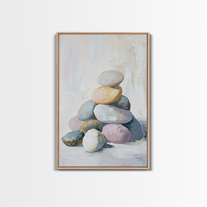 Stacked Pastel Stones Canvas Print, Zen Spa Wall Art, Neutral Bathroom Decor, Minimalist Wall Art, Calming Home Decor Gift