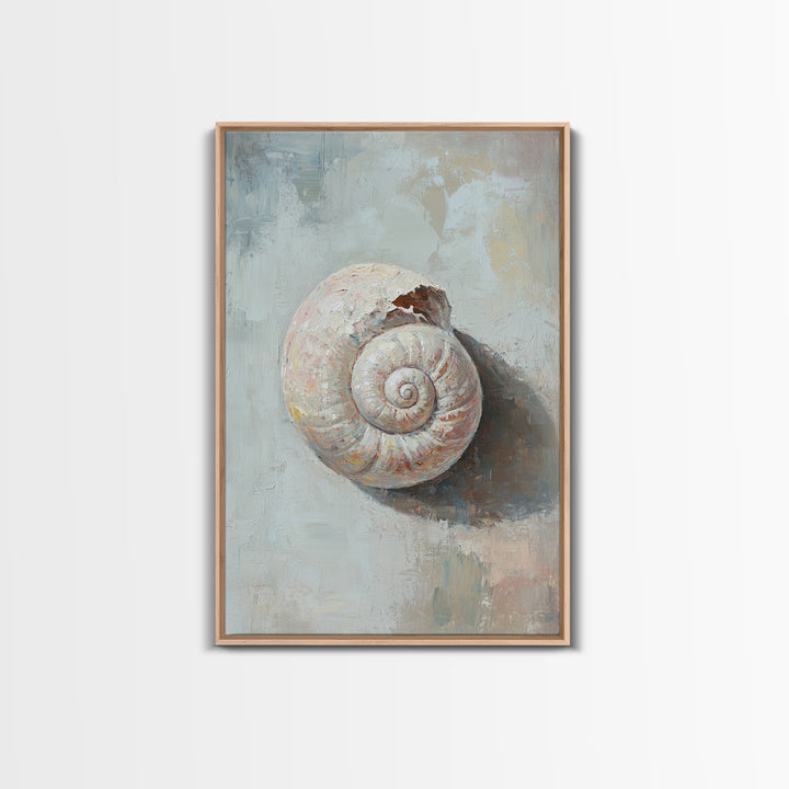 Textured Seashell Still Life Framed Canvas Print, Coastal Wall Art, Beach House Decor, Nautical Bathroom Wall Decor, Ocean Art