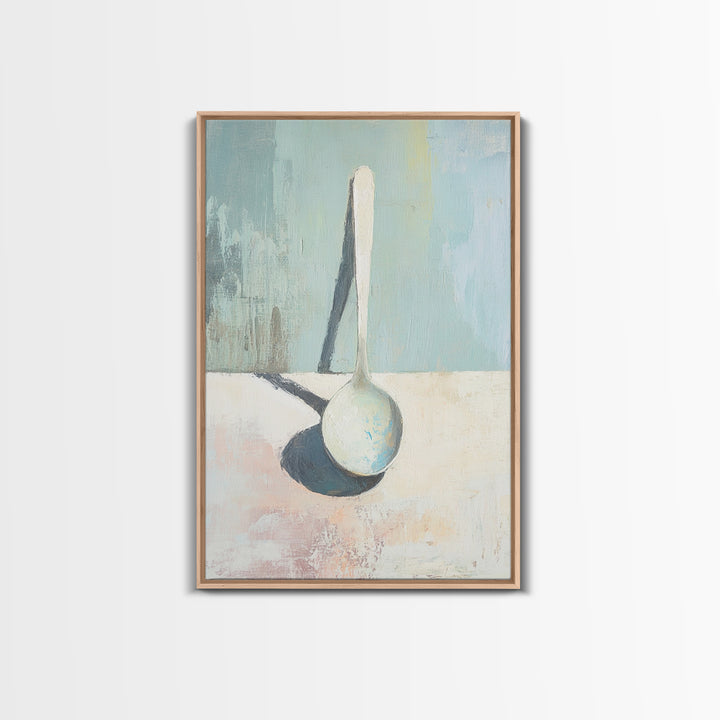 Single White Spoon Minimal Still Life Wall Art, Blue Shadow Minimalist Decor, Neutral Kitchen Print, Modern Canvas Print