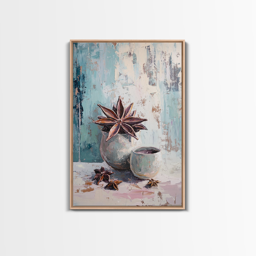 Star Anise And Ceramic Cup Spice Wall Art, Cozy Kitchen Decor, Rustic Food Still Life Canvas Print, Housewarming Gift For Her